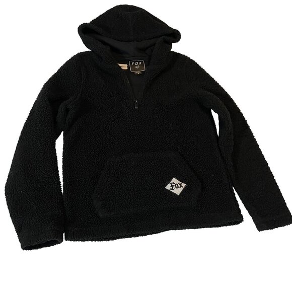 Fox Other - Fox Head Mens Black Hooded Faux Sherpa Lined Fleece Small